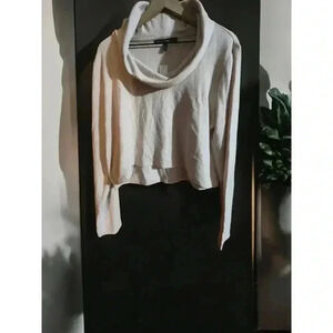 NWT White House Black Market Womens Cream Knit Cowl Neck Cropped Sweater Size XL